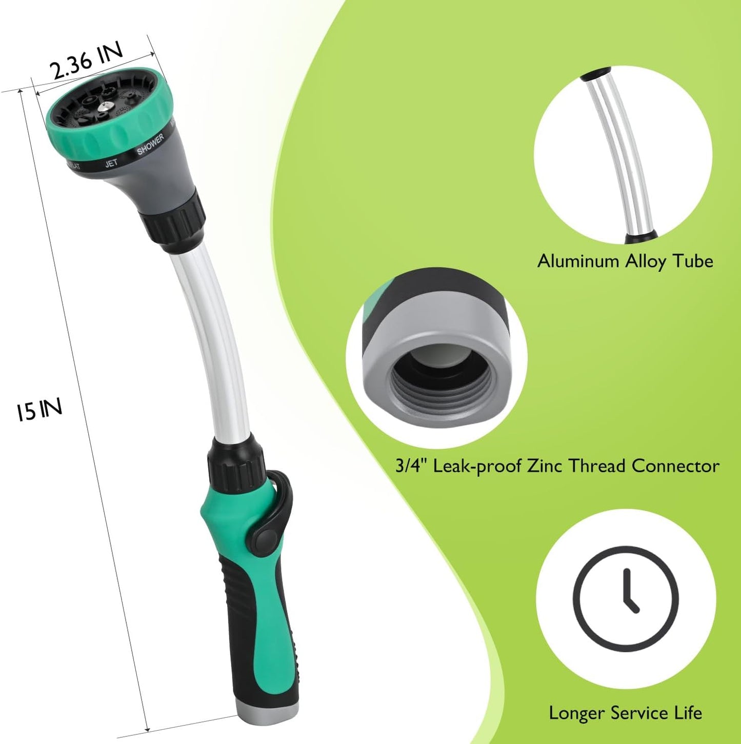 Watering Wand for Garden Hose, 19 Inch, 10 Spray Patterns, Garden Hose Nozzle with Thumb Flow Control, Ideal for Water Plant, Shrubs and Yard