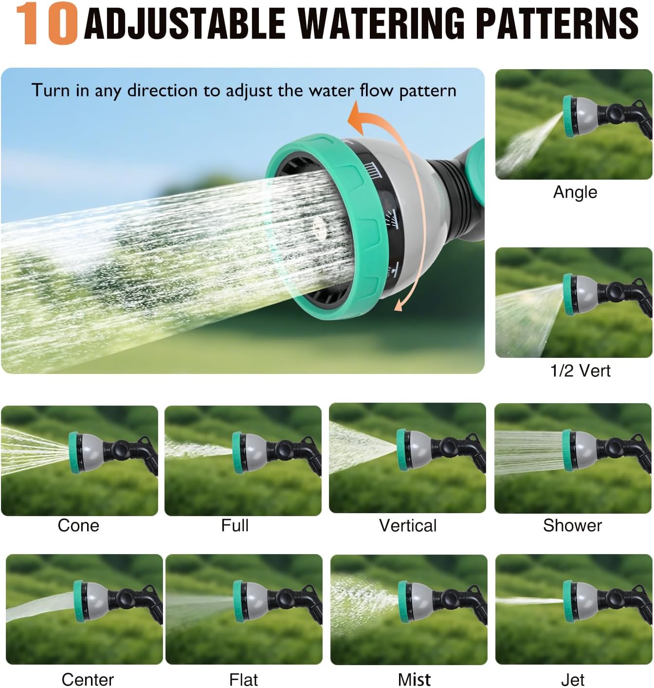 Watering Wand for Garden Hose, 19 Inch, 10 Spray Patterns, Garden Hose Nozzle with Thumb Flow Control, Ideal for Water Plant, Shrubs and Yard