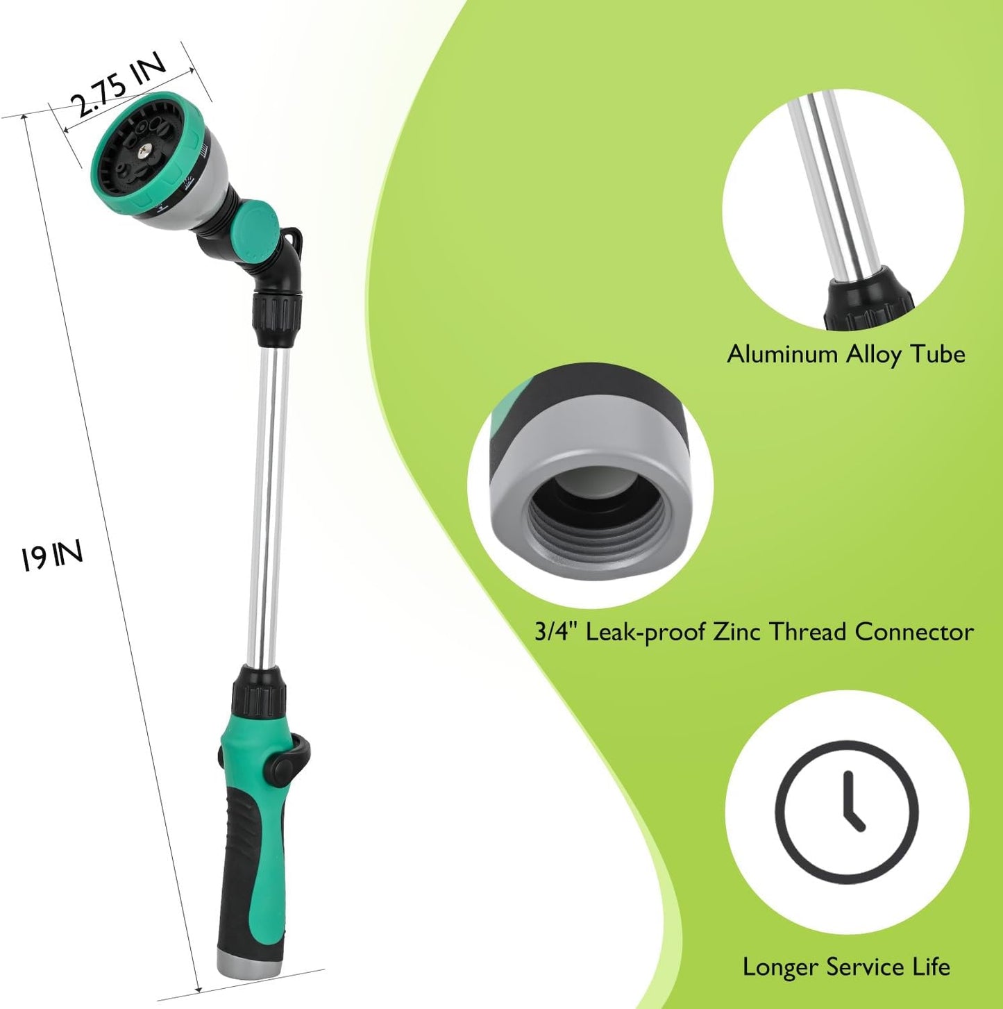 Watering Wand for Garden Hose, 19 Inch, 10 Spray Patterns, Garden Hose Nozzle with Thumb Flow Control, Ideal for Water Plant, Shrubs and Yard