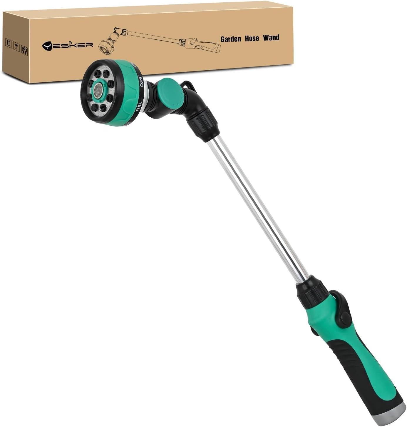 Watering Wand for Garden Hose, 19 Inch, 10 Spray Patterns, Garden Hose Nozzle with Thumb Flow Control, Ideal for Water Plant, Shrubs and Yard