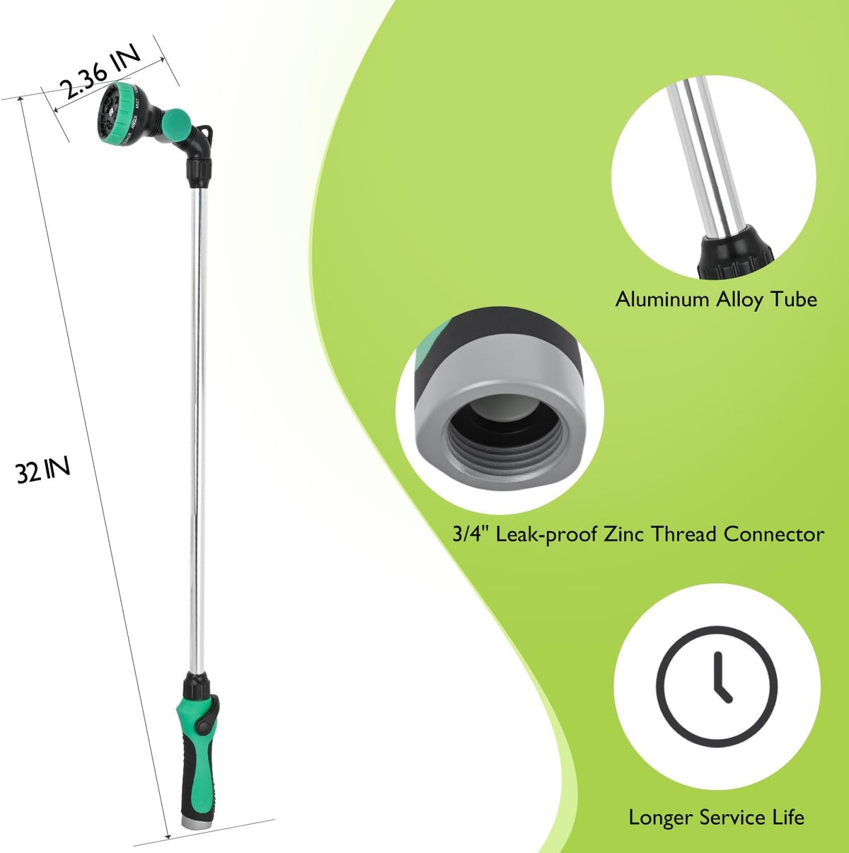 Watering Wand for Garden Hose, 19 Inch, 10 Spray Patterns, Garden Hose Nozzle with Thumb Flow Control, Ideal for Water Plant, Shrubs and Yard