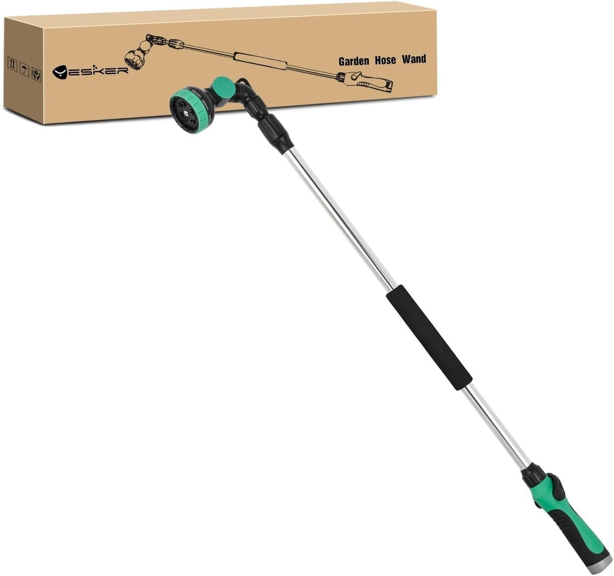 Watering Wand for Garden Hose, 19 Inch, 10 Spray Patterns, Garden Hose Nozzle with Thumb Flow Control, Ideal for Water Plant, Shrubs and Yard