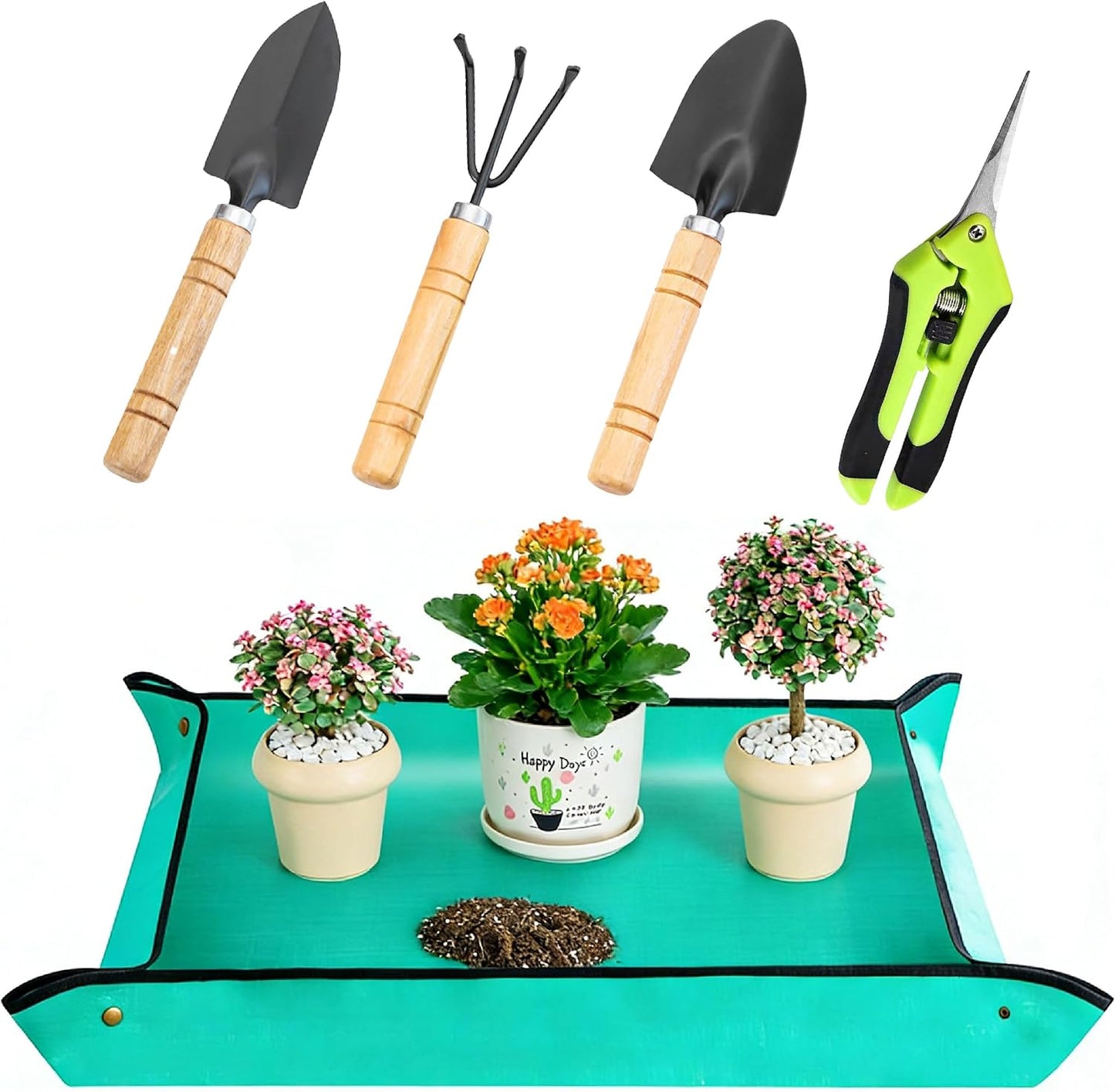 5-Piece Gardening Tool Set with Repotting Mat, Mini Garden Tools for Indoor Plants, Waterproof Potting Mat, Garden Gifts for Women & Men, Succulent Tools Set