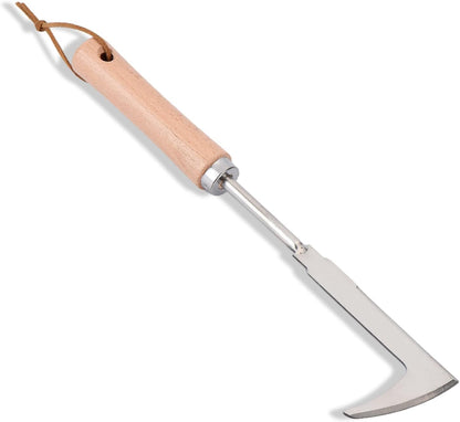 Crack Weeder, 12" Stainless Steel Crevice Weeding Tool with Wood Handle, Axe-Shaped Side-Walk Weed Puller Spatula, for Garden Lawn Yard Patio Terrace Paving Moss, Small Gardening Tool