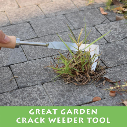 Crack Weeder, 12" Stainless Steel Crevice Weeding Tool with Wood Handle, Axe-Shaped Side-Walk Weed Puller Spatula, for Garden Lawn Yard Patio Terrace Paving Moss, Small Gardening Tool