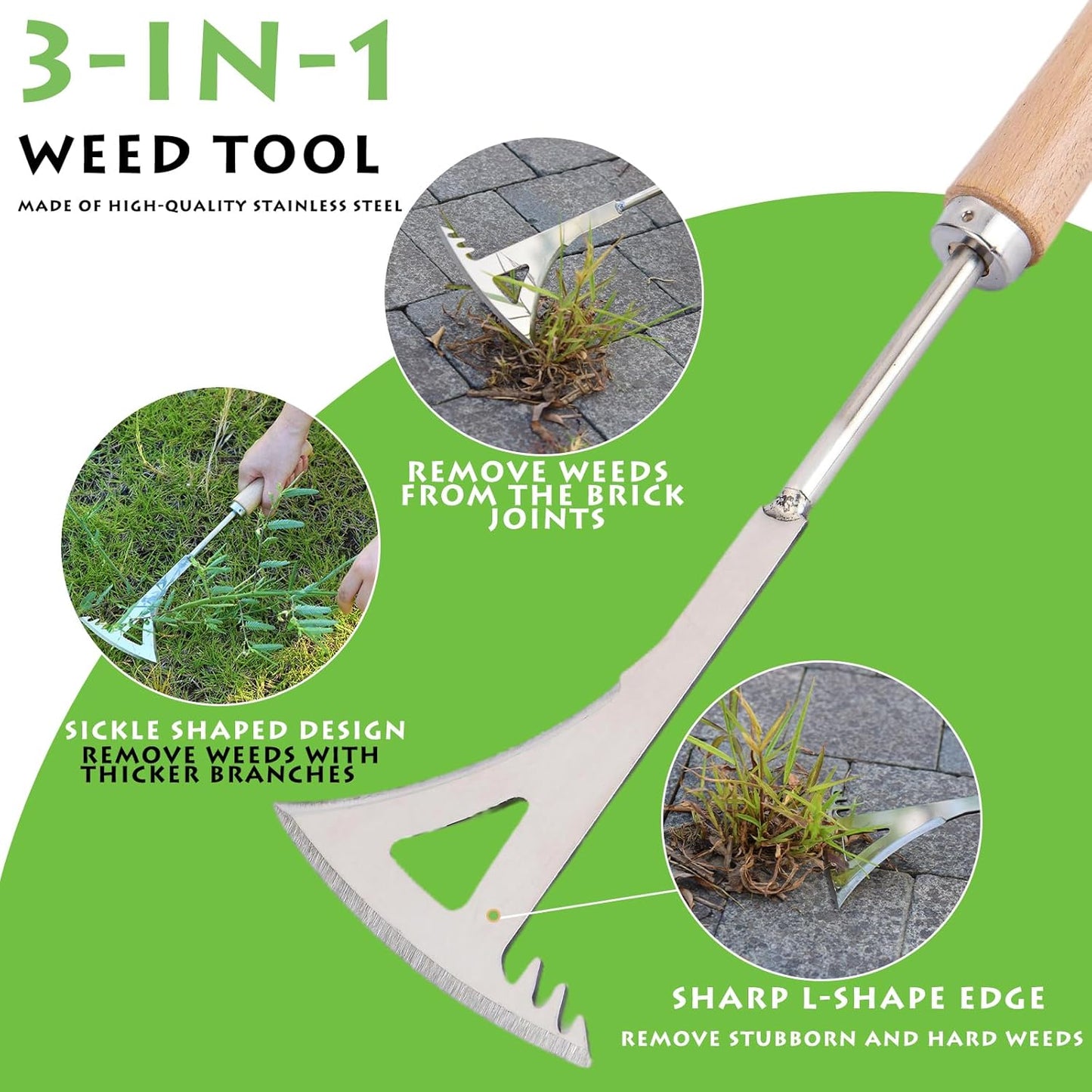 Crack Weeder, 12" Stainless Steel Crevice Weeding Tool with Wood Handle, Axe-Shaped Side-Walk Weed Puller Spatula, for Garden Lawn Yard Patio Terrace Paving Moss, Small Gardening Tool