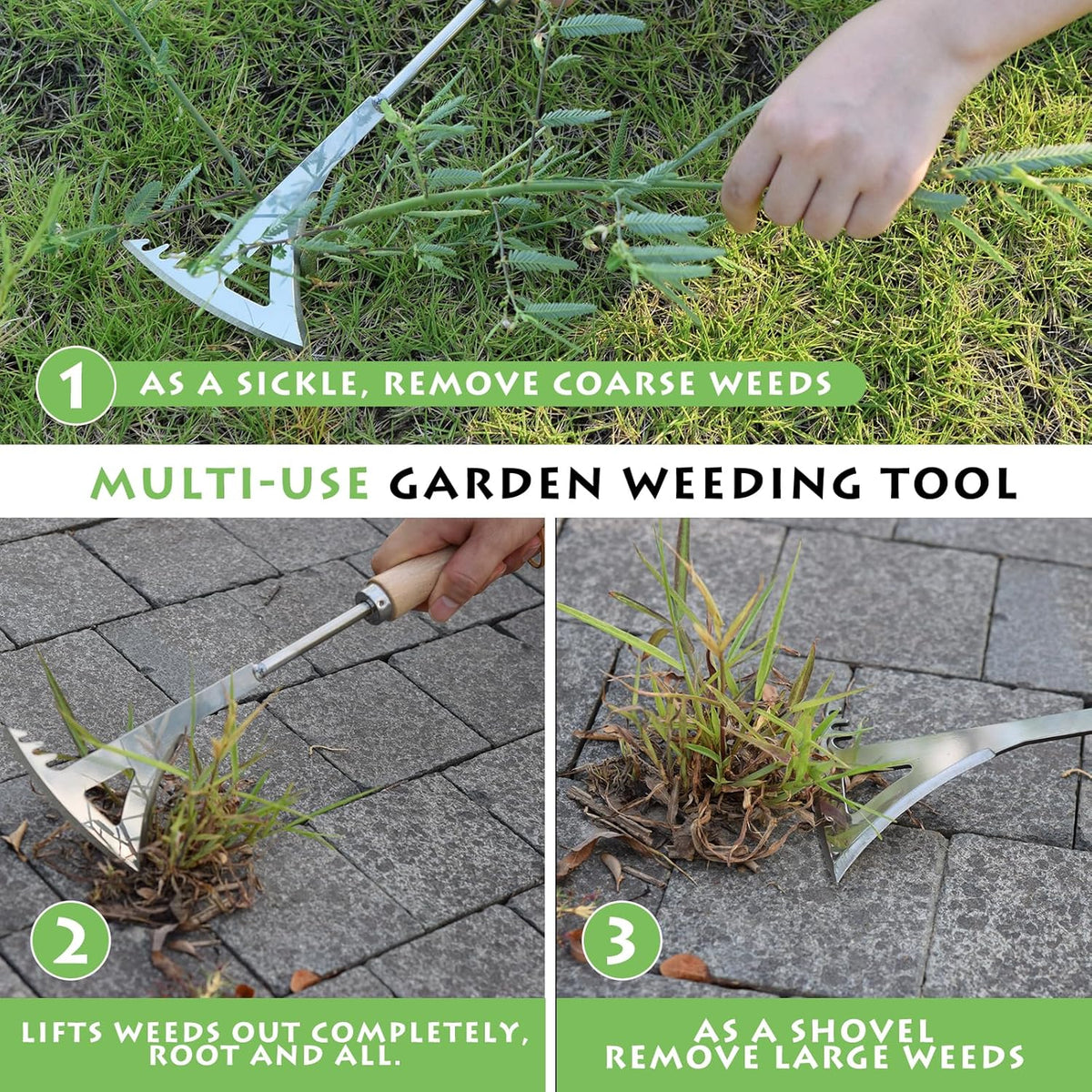 Crack Weeder, 12" Stainless Steel Crevice Weeding Tool with Wood Handle, Axe-Shaped Side-Walk Weed Puller Spatula, for Garden Lawn Yard Patio Terrace Paving Moss, Small Gardening Tool