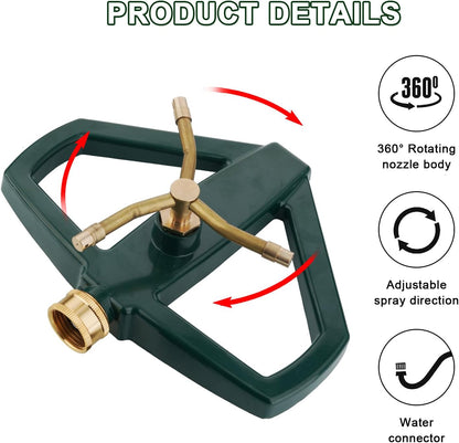 Metal Rotating Water Sprinkler for Lawn,Brass 3 Arm Impact Heavy Duty Whirling Circular Sprinkler，Suitable for Small lawns and Gardens, Yards
