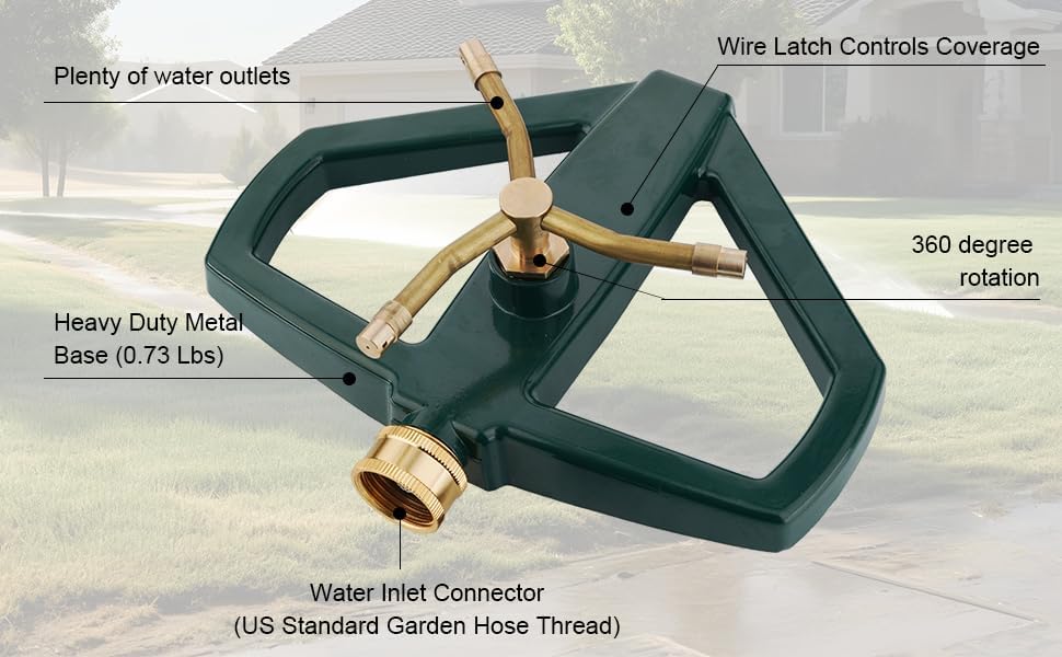 Metal Rotating Water Sprinkler for Lawn,Brass 3 Arm Impact Heavy Duty Whirling Circular Sprinkler，Suitable for Small lawns and Gardens, Yards