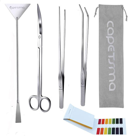Aquascape Long Stainless Steel Plant Tools Set - Aquarium Tweezers, Scissors, Spatula, Algae Scrapers - Fish Tank Cleaning Kit