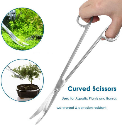 Aquascape Long Stainless Steel Plant Tools Set - Aquarium Tweezers, Scissors, Spatula, Algae Scrapers - Fish Tank Cleaning Kit