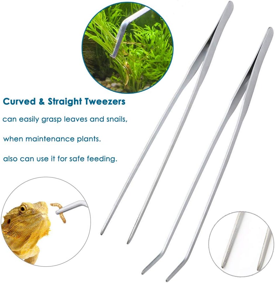 Aquascape Long Stainless Steel Plant Tools Set - Aquarium Tweezers, Scissors, Spatula, Algae Scrapers - Fish Tank Cleaning Kit