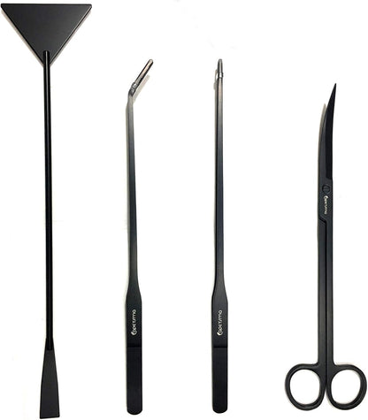 Aquascape Long Stainless Steel Plant Tools Set - Aquarium Tweezers, Scissors, Spatula, Algae Scrapers - Fish Tank Cleaning Kit