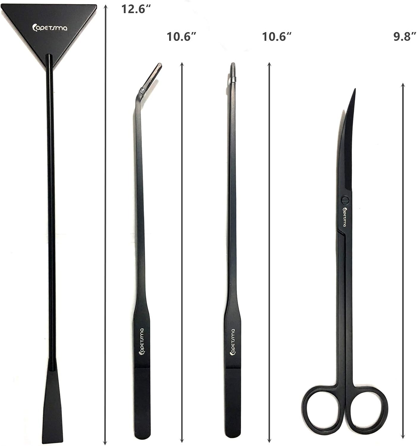 Aquascape Long Stainless Steel Plant Tools Set - Aquarium Tweezers, Scissors, Spatula, Algae Scrapers - Fish Tank Cleaning Kit
