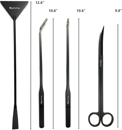 Aquascape Long Stainless Steel Plant Tools Set - Aquarium Tweezers, Scissors, Spatula, Algae Scrapers - Fish Tank Cleaning Kit