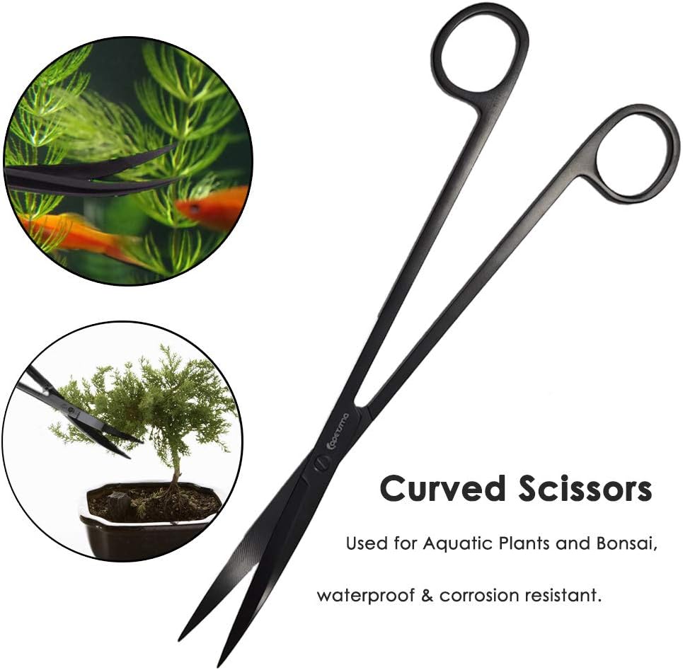 Aquascape Long Stainless Steel Plant Tools Set - Aquarium Tweezers, Scissors, Spatula, Algae Scrapers - Fish Tank Cleaning Kit