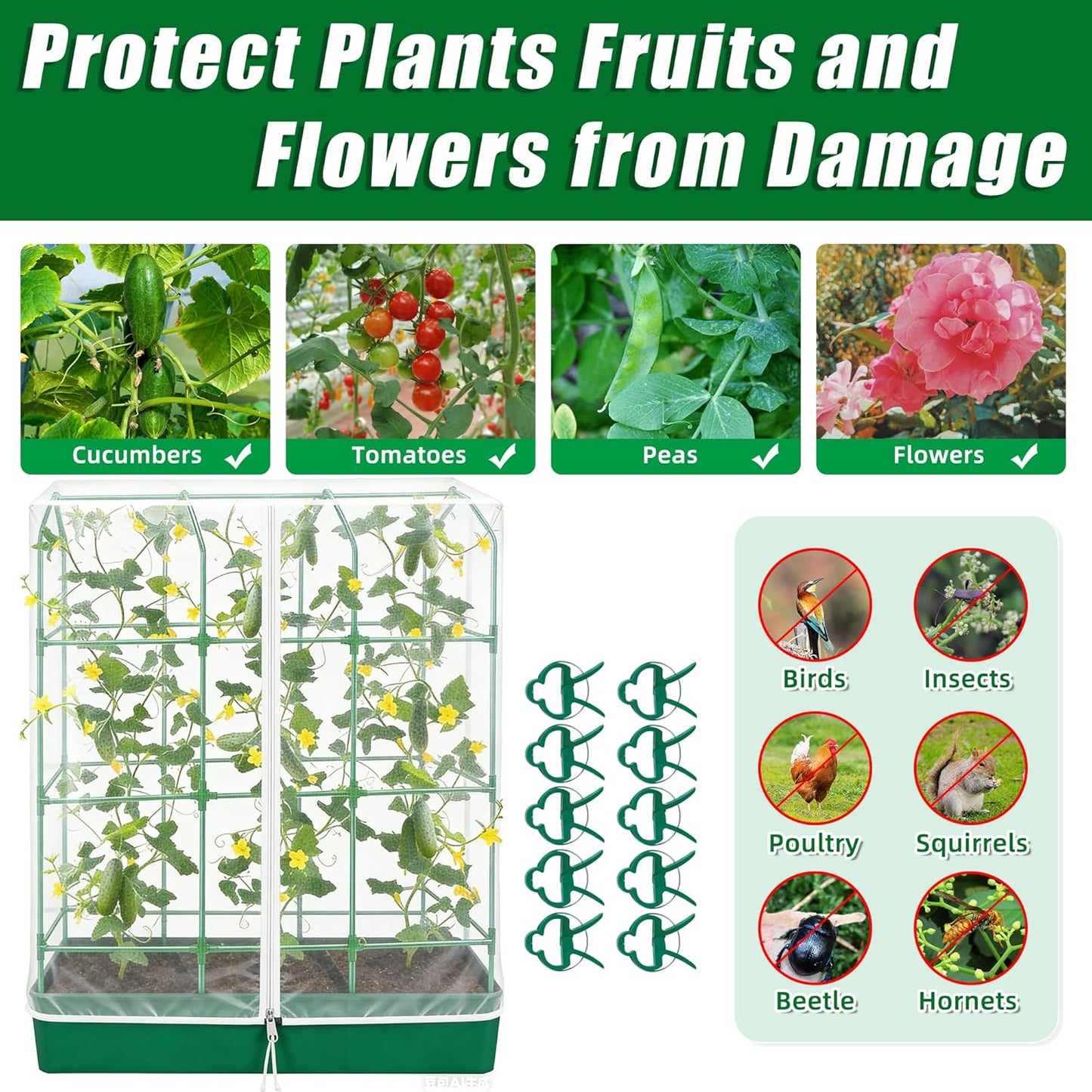 52" x 18'' x 66'' Garden Bird Netting Plant Cover for Cucumber Trellis