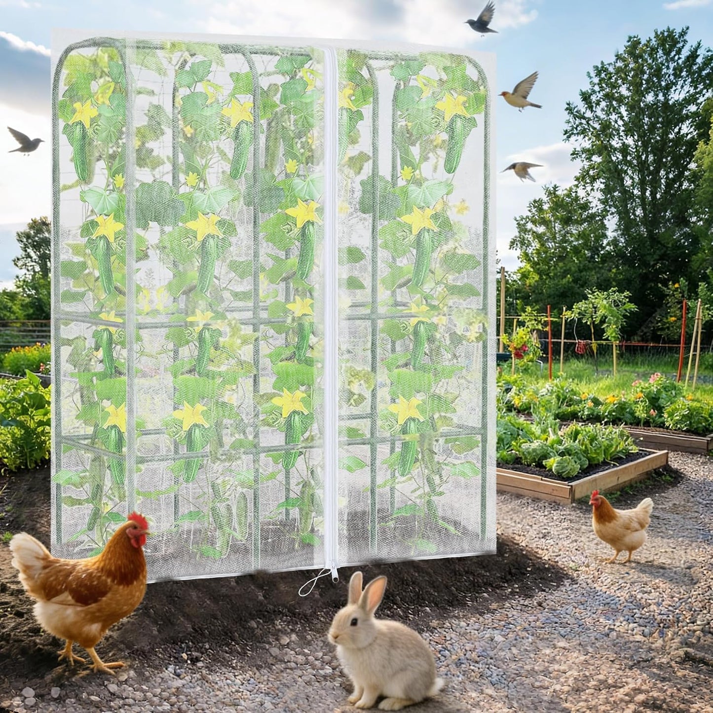 52" x 18'' x 66'' Garden Bird Netting Plant Cover for Cucumber Trellis