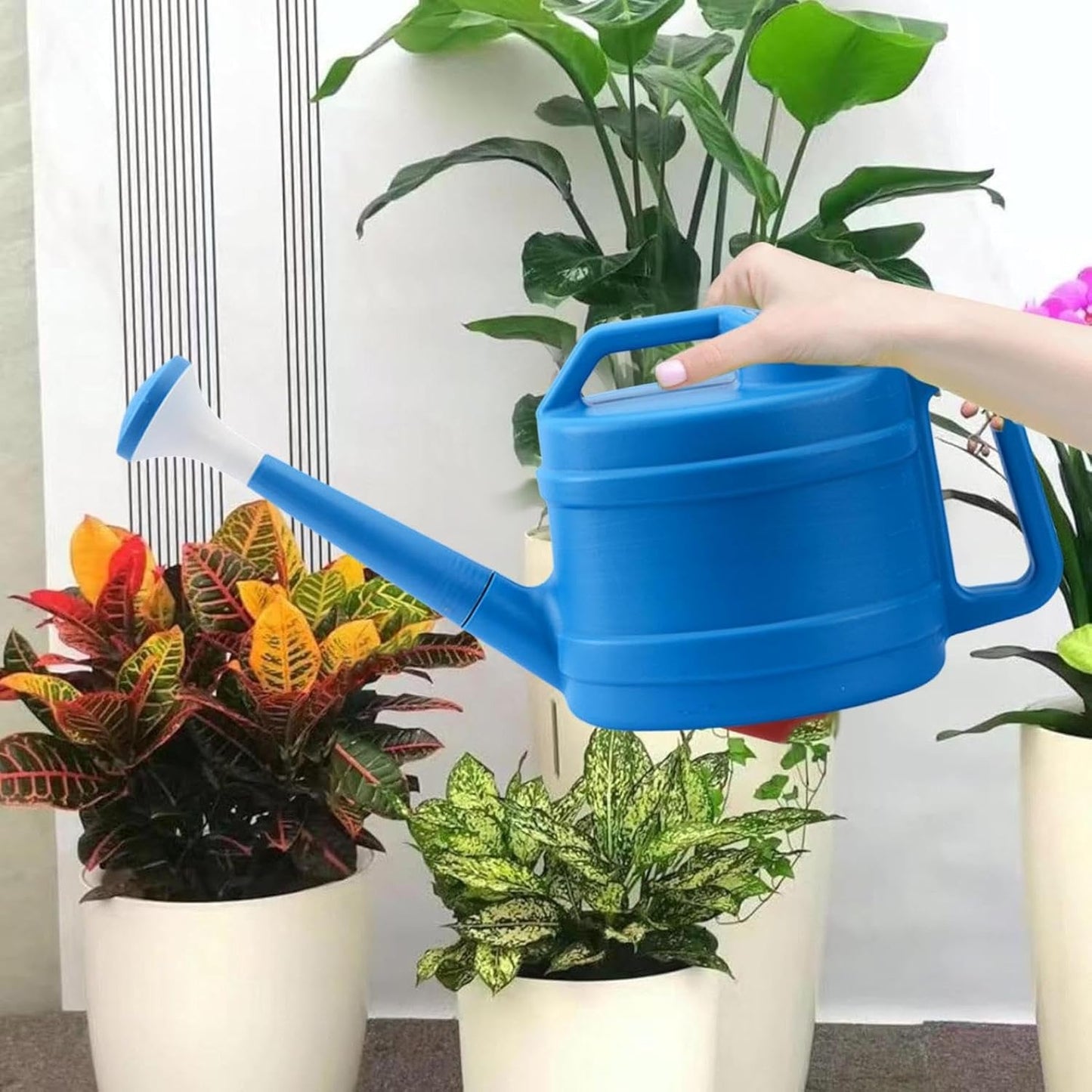 1 Gallon Watering Can for Plants, Garden Water Can with Detachable Long Spout, Easy-Pour Plastic Watering Can for Indoor Outdoor Use in Patio Lawn (Blue)