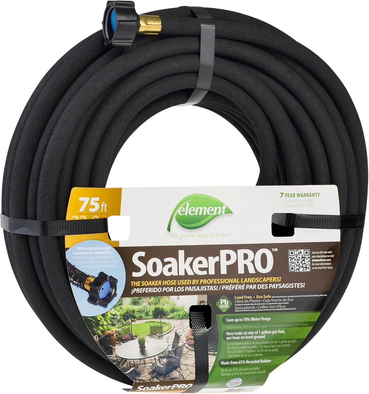 Element SoakerPRO Soaker Hose, 75' Length, 3/8" Diameter, Black
