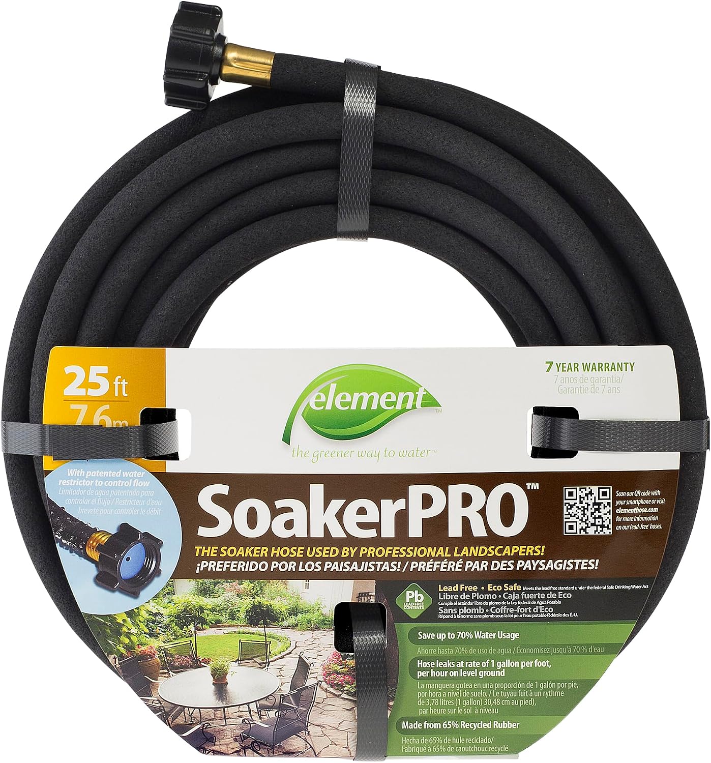 Element SoakerPRO Soaker Hose, 75' Length, 3/8" Diameter, Black