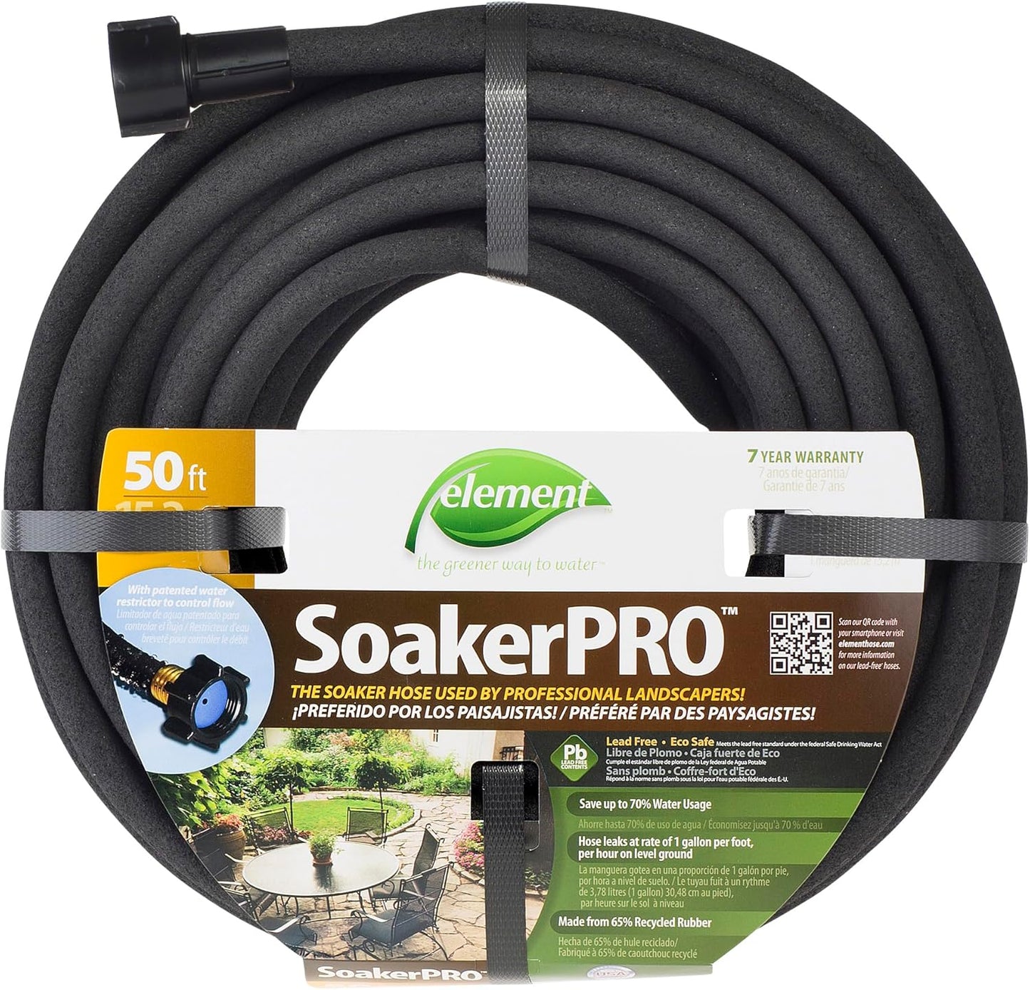 Element SoakerPRO Soaker Hose, 75' Length, 3/8" Diameter, Black