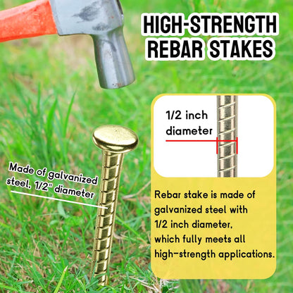 16 Inch Rebar Stakes - 1/2 Inch Diameter Galvanized Steel Ground Anchors - Heavy Duty Plant Support Garden Stake for Speed Bump, Wheel Stop, Tent (6 Pack)