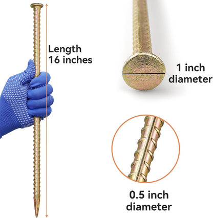 16 Inch Rebar Stakes - 1/2 Inch Diameter Galvanized Steel Ground Anchors - Heavy Duty Plant Support Garden Stake for Speed Bump, Wheel Stop, Tent (6 Pack)