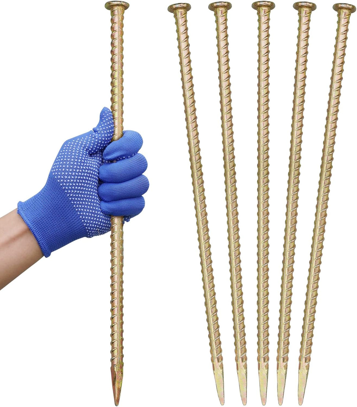 16 Inch Rebar Stakes - 1/2 Inch Diameter Galvanized Steel Ground Anchors - Heavy Duty Plant Support Garden Stake for Speed Bump, Wheel Stop, Tent (6 Pack)