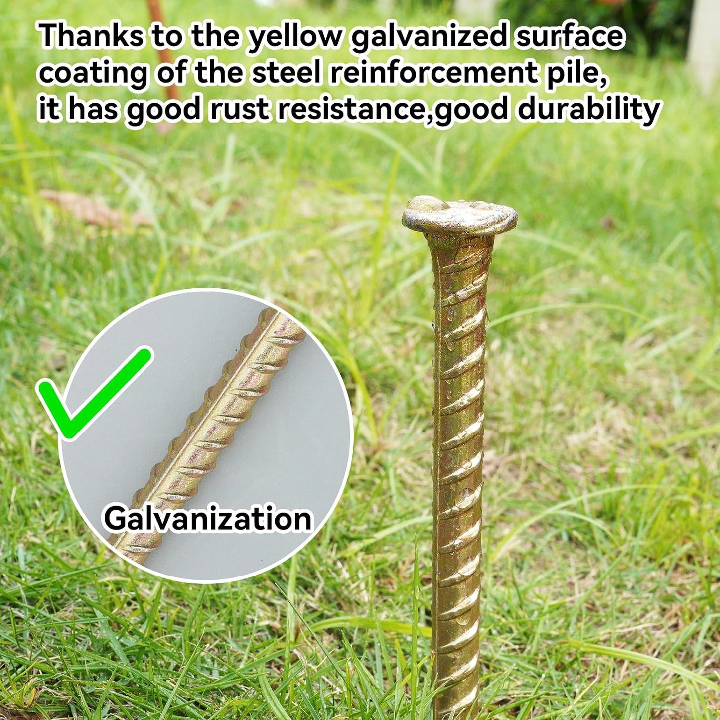 16 Inch Rebar Stakes - 1/2 Inch Diameter Galvanized Steel Ground Anchors - Heavy Duty Plant Support Garden Stake for Speed Bump, Wheel Stop, Tent (6 Pack)