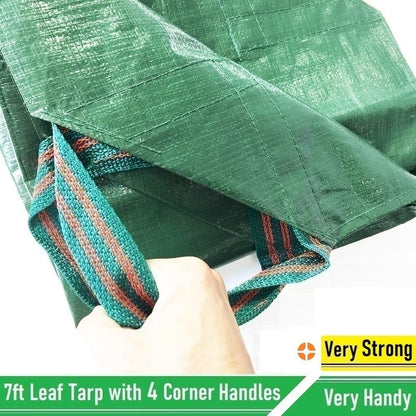 7x7 Ft Yard Garden Leaf Tarp W/ 4 Handles Waterproof Tarp for Sandbox Cover,Outdoor Tarpaulin,Lawn Debris,Landscape Pruning,Leaf Hauler,Tent Footprint,Camping Tent Mat,Patio Table,Yard Fire Pit Cover