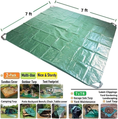 7x7 Ft Yard Garden Leaf Tarp W/ 4 Handles Waterproof Tarp for Sandbox Cover,Outdoor Tarpaulin,Lawn Debris,Landscape Pruning,Leaf Hauler,Tent Footprint,Camping Tent Mat,Patio Table,Yard Fire Pit Cover
