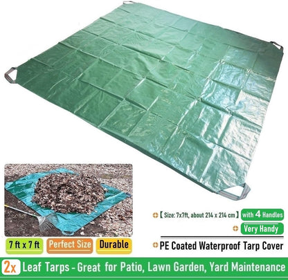 7x7 Ft Yard Garden Leaf Tarp W/ 4 Handles Waterproof Tarp for Sandbox Cover,Outdoor Tarpaulin,Lawn Debris,Landscape Pruning,Leaf Hauler,Tent Footprint,Camping Tent Mat,Patio Table,Yard Fire Pit Cover