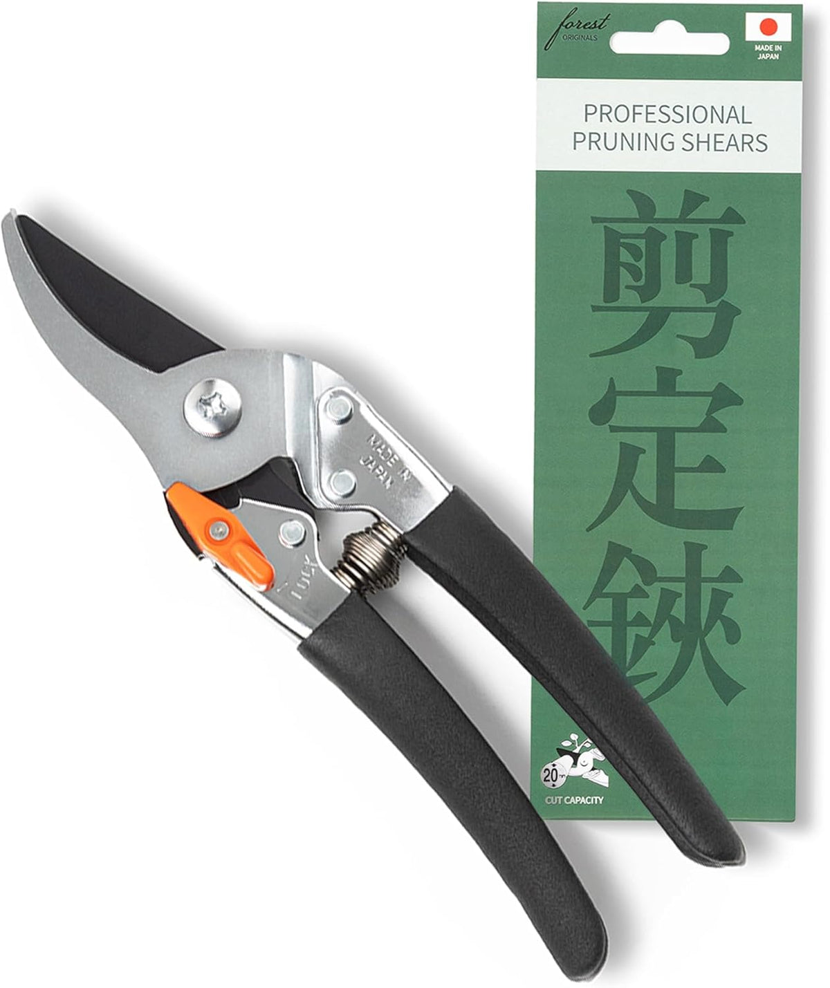Saboten Japanese Pruning Shears 7.9" – Professional Bypass Garden Clippers, Made in Japan, Sharp Carbon Steel Blade with Sap-Resistant Fluorine Coating, Cuts up to 3/4 in (20 mm)