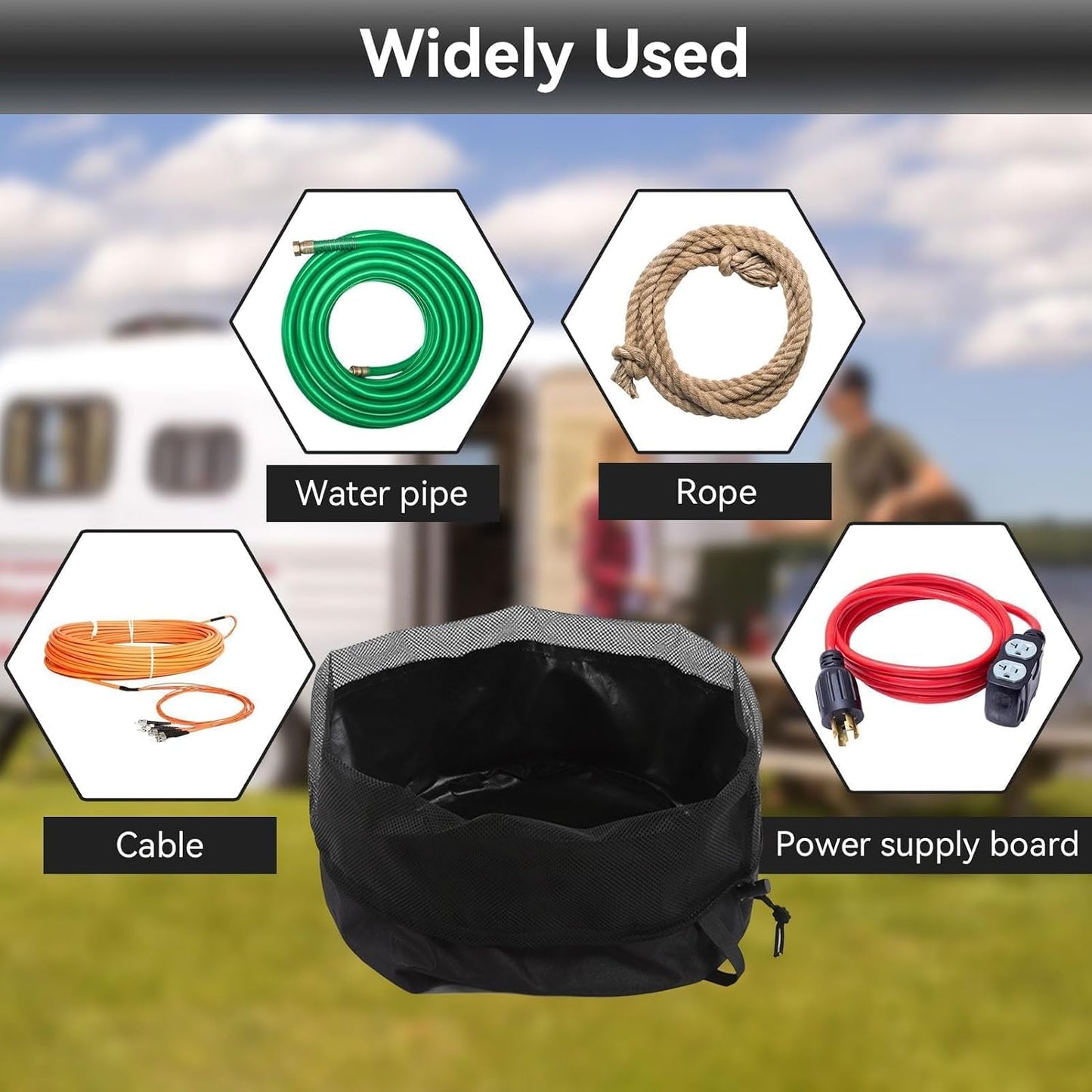 Rv Hose Storage Bag, Garden Hose Holder Storage Bag Rv Cable Storage Carry Organizer Water Hose Bag Nylon Electrical Cords Cable Storage Carry Bag （15.7 * 12.2in