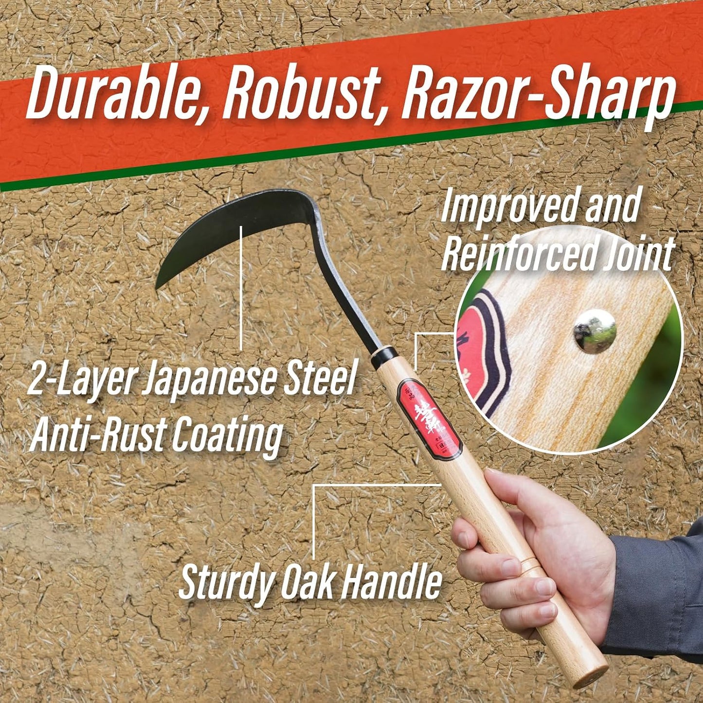 Nejiri Kama Weeding Sickle 13"- Japanese Hand Hoe Weed Puller Tool