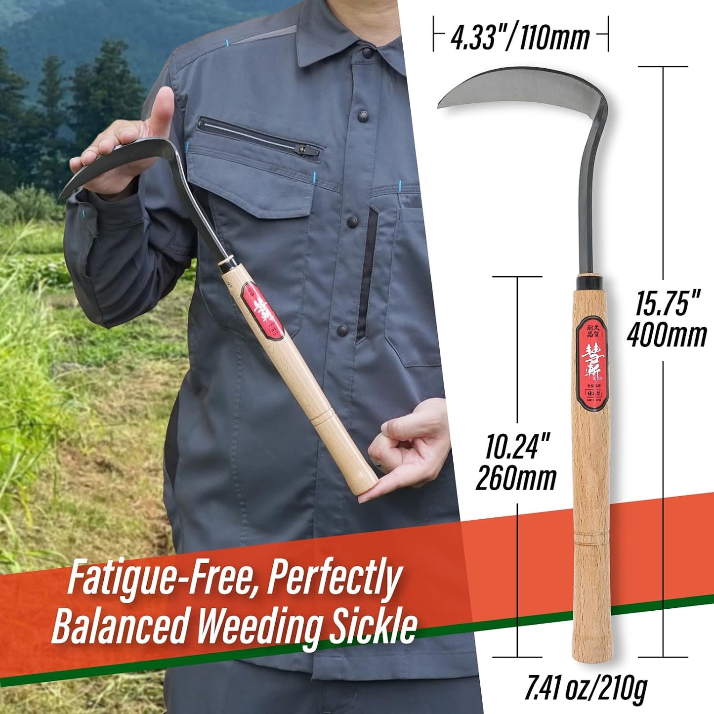 Nejiri Kama Weeding Sickle 13"- Japanese Hand Hoe Weed Puller Tool