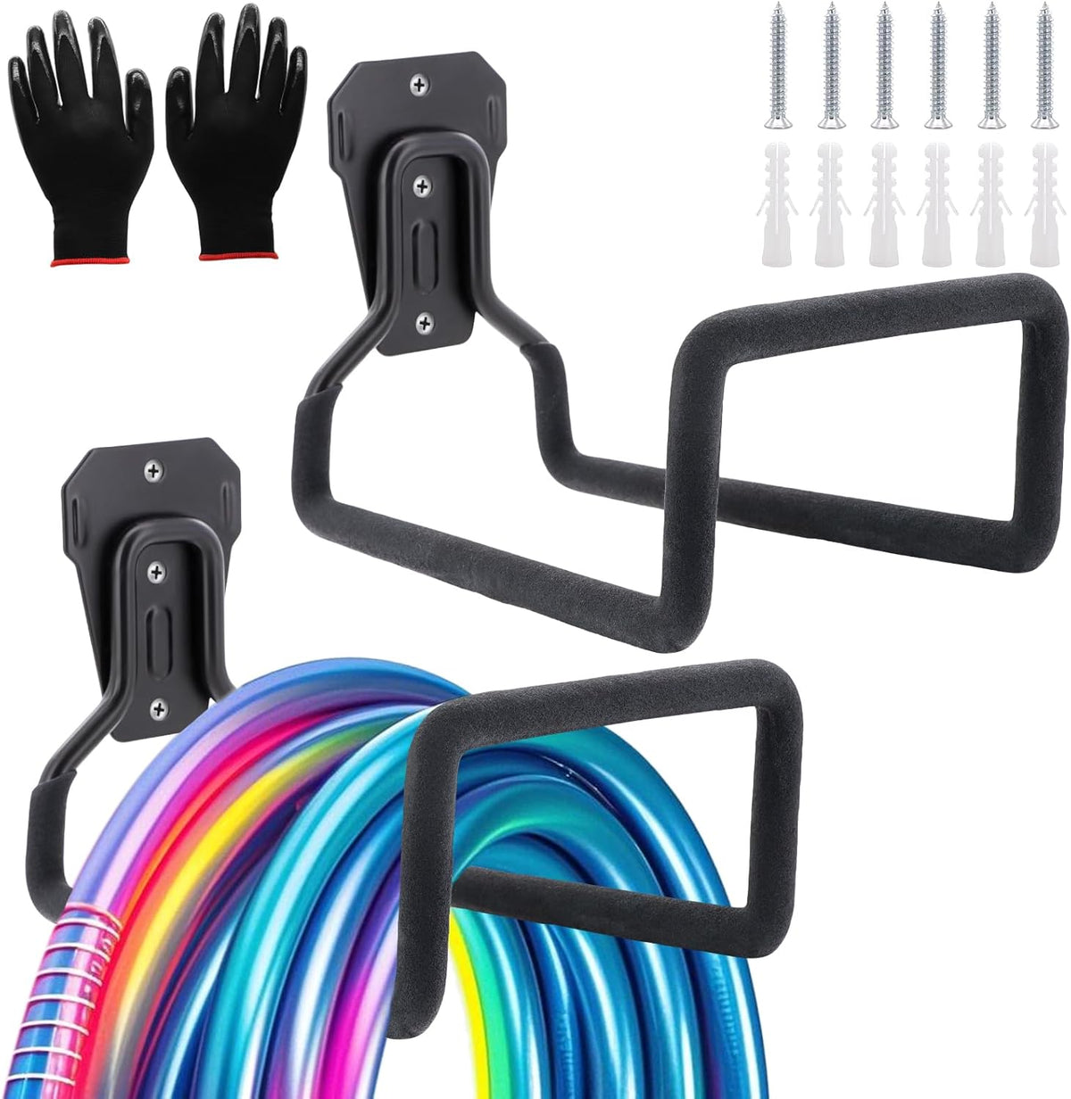 2 Pack Garden Hose Holder Wall Mounted, Heavy Duty Metal Water Hose Hanger