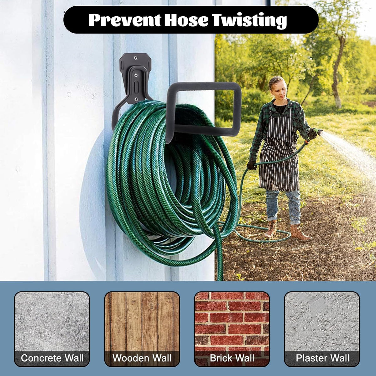 2 Pack Garden Hose Holder Wall Mounted, Heavy Duty Metal Water Hose Hanger