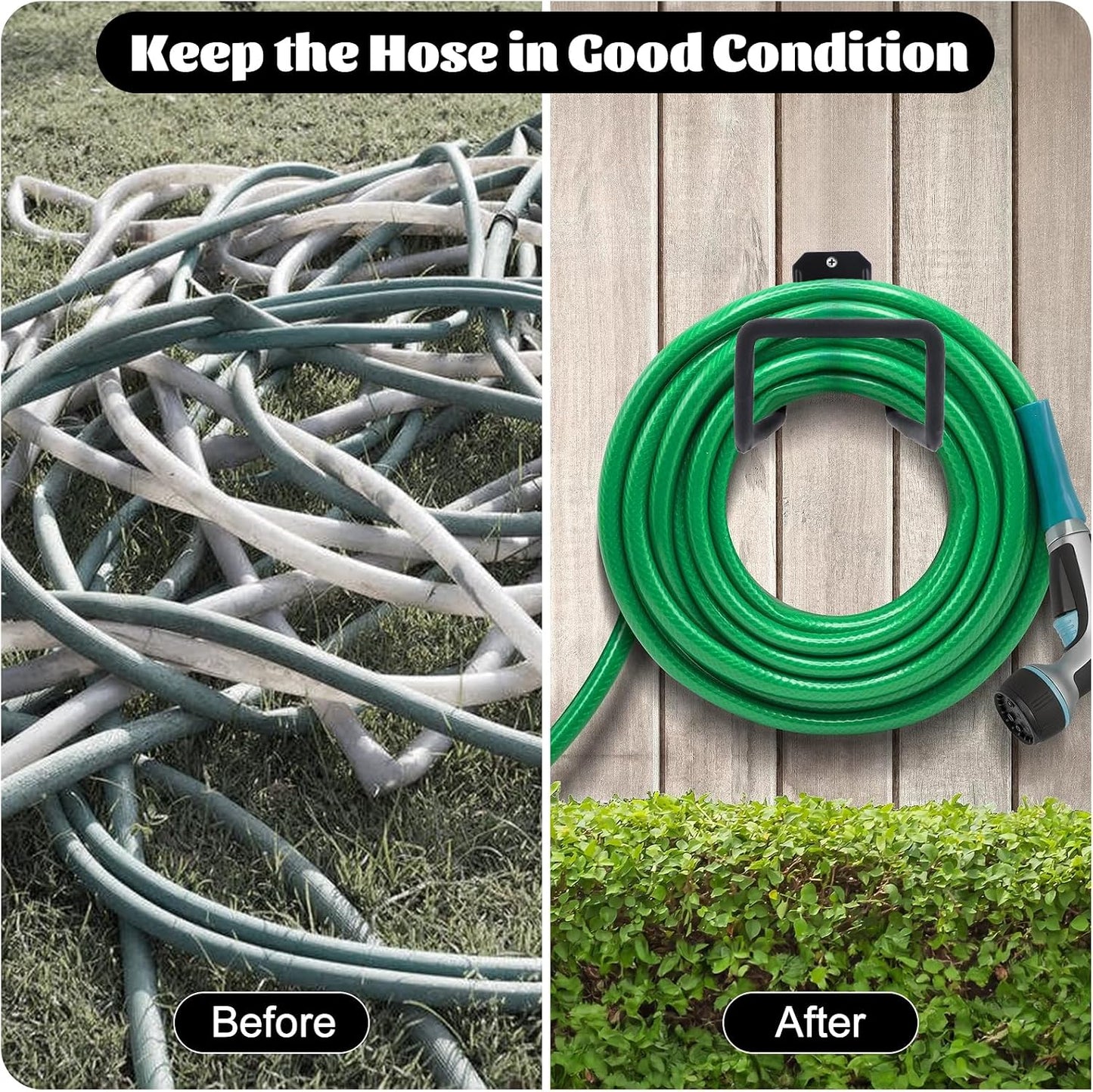 2 Pack Garden Hose Holder Wall Mounted, Heavy Duty Metal Water Hose Hanger