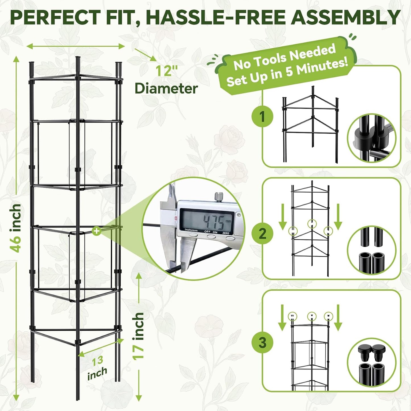 46 Inch Heavy Duty Metal Tomato Cage for Garden - 3 Pack Metal Steel Tomato Cages, Panel-Assembled Garden Trellis, Flexible Shapes Plant Support Set, Rustproof Stackable Trellis for Climbing Plants