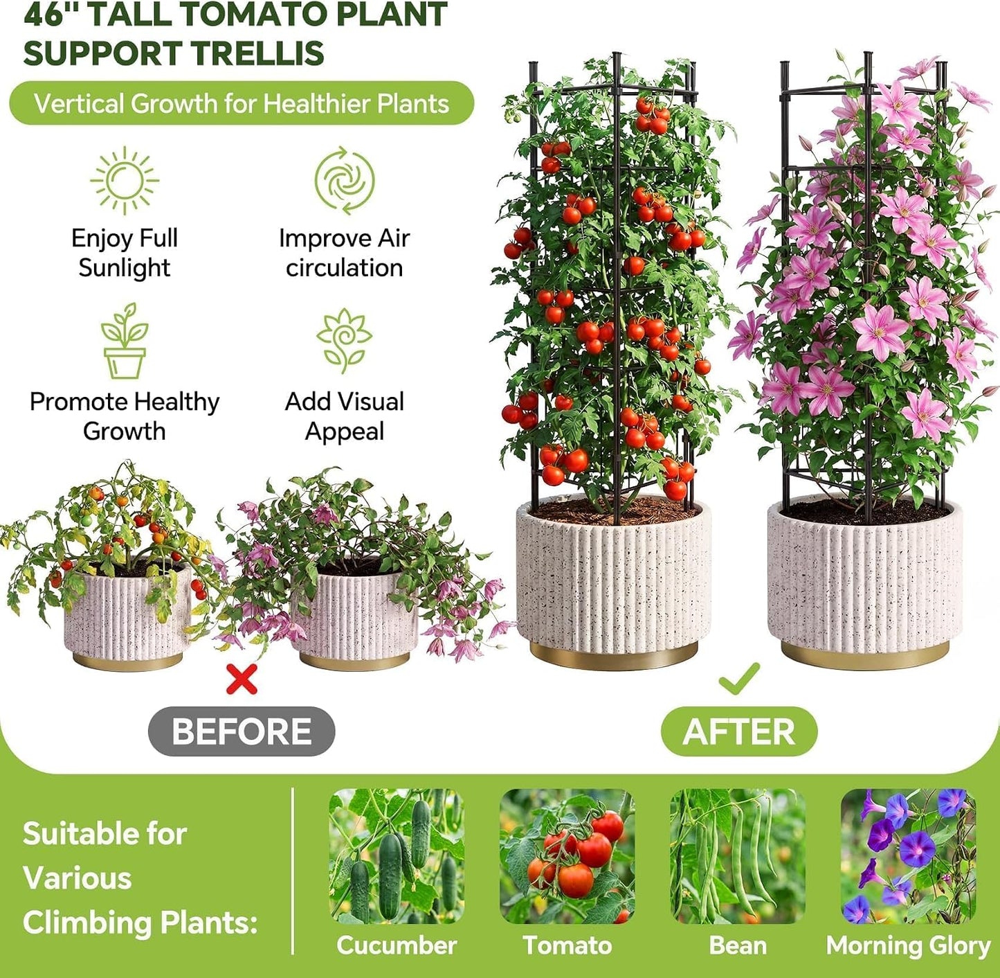 46 Inch Heavy Duty Metal Tomato Cage for Garden - 3 Pack Metal Steel Tomato Cages, Panel-Assembled Garden Trellis, Flexible Shapes Plant Support Set, Rustproof Stackable Trellis for Climbing Plants