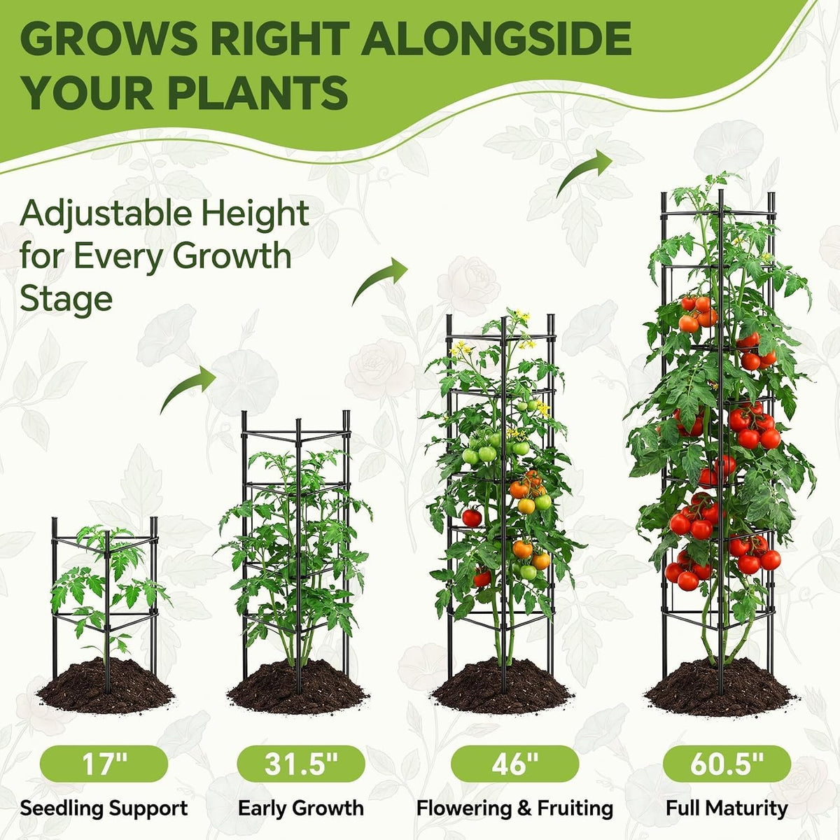46 Inch Heavy Duty Metal Tomato Cage for Garden - 3 Pack Metal Steel Tomato Cages, Panel-Assembled Garden Trellis, Flexible Shapes Plant Support Set, Rustproof Stackable Trellis for Climbing Plants