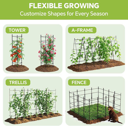 46 Inch Heavy Duty Metal Tomato Cage for Garden - 3 Pack Metal Steel Tomato Cages, Panel-Assembled Garden Trellis, Flexible Shapes Plant Support Set, Rustproof Stackable Trellis for Climbing Plants