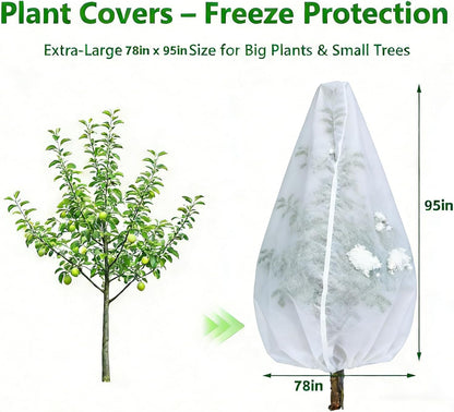 Plant Covers Freeze Protection-78"W x 95"H Extra Large Frost Blankets for Outdoor Plants, 2.4oz/yd² Heavy-Duty Christmas Tree Covers with Zipper & Drawstring – Reusable Winter Plant Freeze Cloth