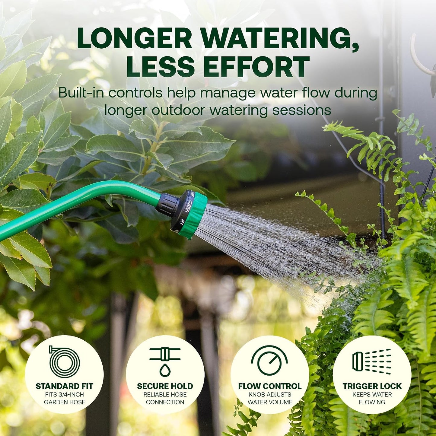 TCNZLWAND16 Watering Wand Garden Hose Nozzle, 16 Inch - Thumb Flow Control, Shower Spray Pattern, Comfort Grip, 3/4 in. GHT for Plants, Flower Beds & Outdoor Cleaning - Green and Black