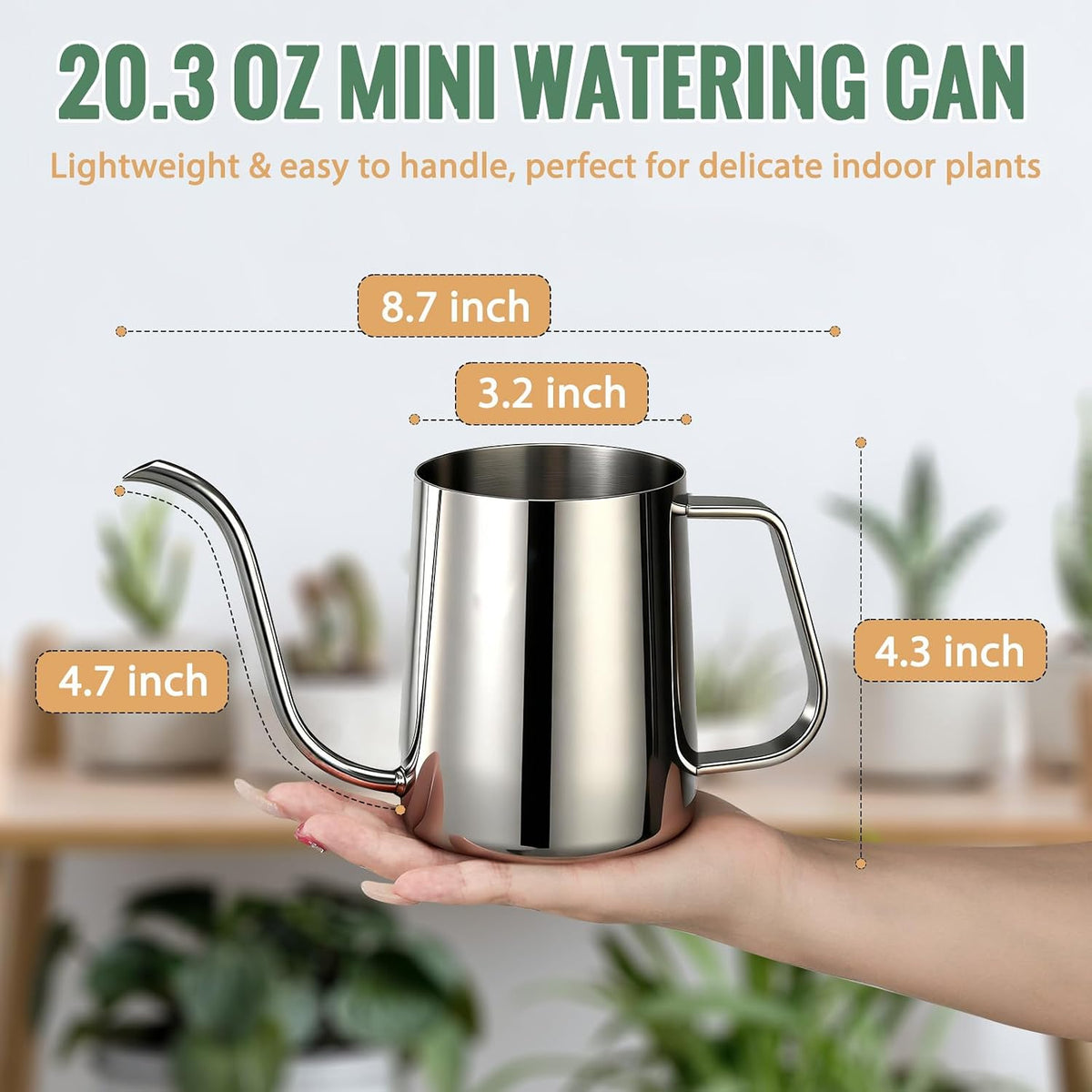 Small Watering Can for Indoor Plants - 20 oz Mini Indoor Watering Can with Long Spout Gooseneck Rust-Proof Stainless Steel Tiny Watering Kettle for Small Plants
