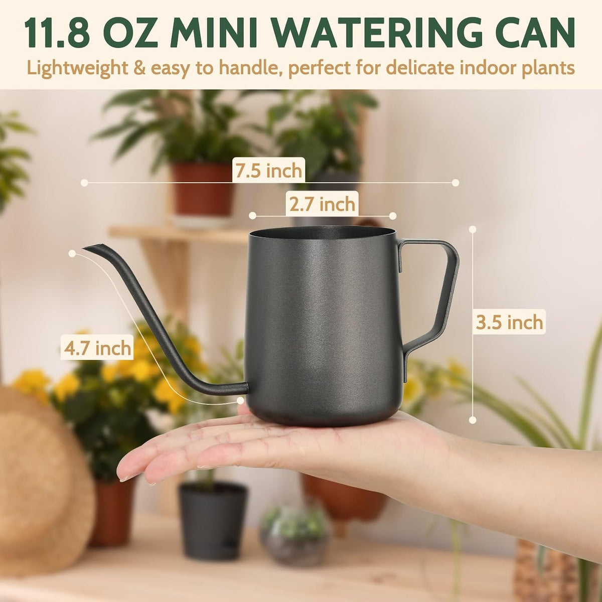 Small Watering Can for Indoor Plants - 20 oz Mini Indoor Watering Can with Long Spout Gooseneck Rust-Proof Stainless Steel Tiny Watering Kettle for Small Plants