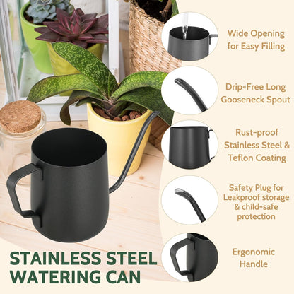 Small Watering Can for Indoor Plants - 20 oz Mini Indoor Watering Can with Long Spout Gooseneck Rust-Proof Stainless Steel Tiny Watering Kettle for Small Plants