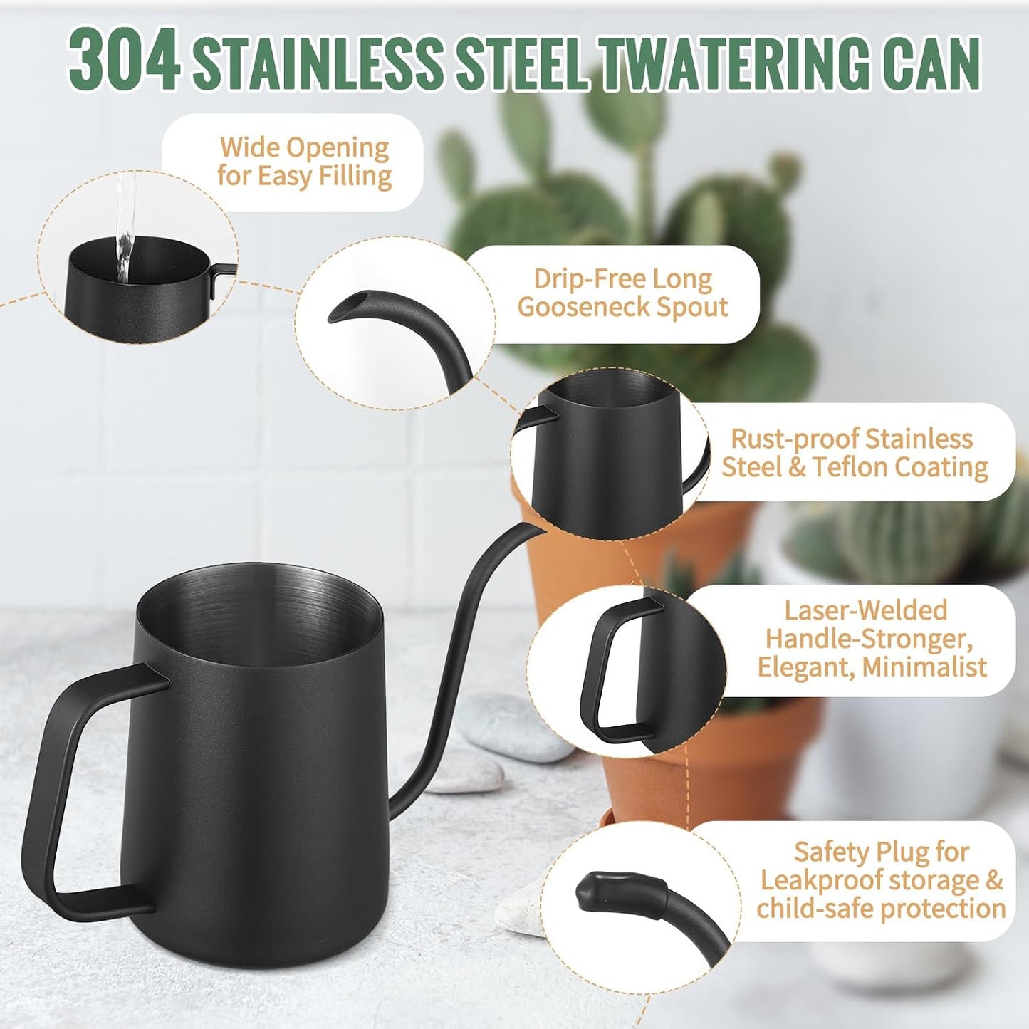 Small Watering Can for Indoor Plants - 20 oz Mini Indoor Watering Can with Long Spout Gooseneck Rust-Proof Stainless Steel Tiny Watering Kettle for Small Plants